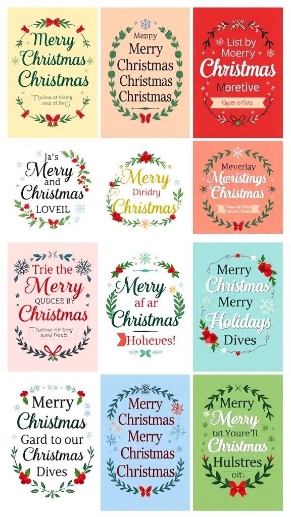 A colorful array of Christmas quotes vector designs with festive illustrations and typography.